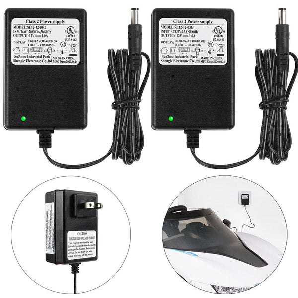 1 or 2 Pack 12V Battery Charger and Power Supply for Kids Ride-On Cars and SUVs