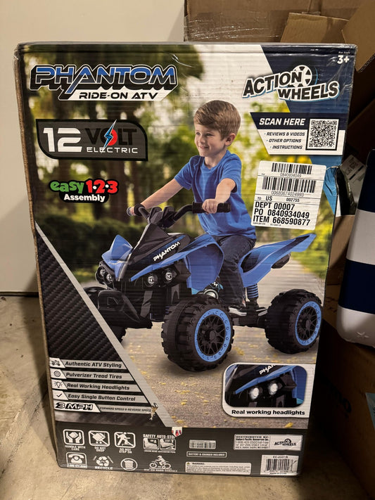 Volt Blue Phantom Battery-Powered Ride-On ATV with Action Wheels for Boys Gas Scooters 0