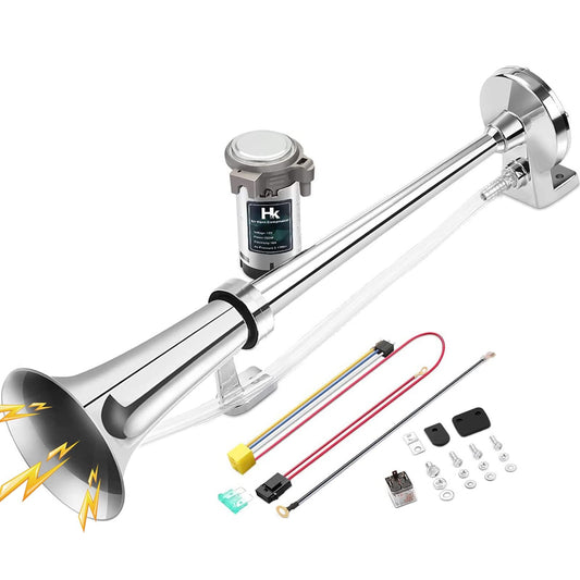 12V 150dB 18-Inch Chrome Zinc Single Trumpet Truck Air Horn Gas Scooters 0