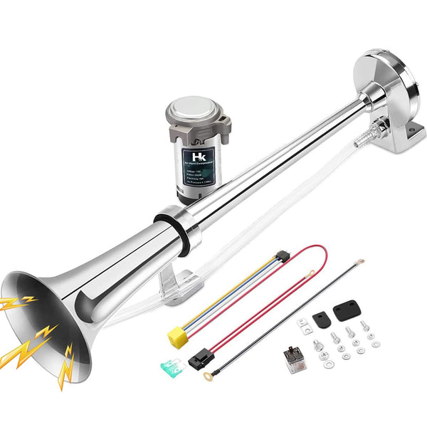 12V 150dB 18-Inch Chrome Zinc Single Trumpet Truck Air Horn