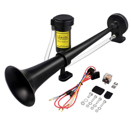 12V 150dB Single Trumpet Air Horn for Cars and Trucks, 18-Inch Chrome Zinc Finish Gas Scooters 0