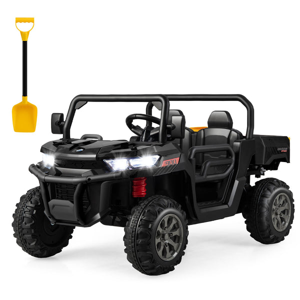 12V 2-Seater Electric Ride-On UTV Dump Truck with Remote Control, Dump Bed, and Shovel - Black