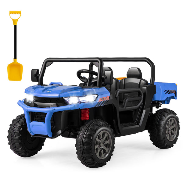 12V 2-Seater Electric Ride-On UTV Dump Truck with Remote Control, Dump Bed, and Shovel - Blue