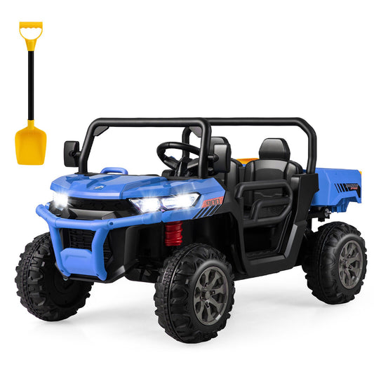 12V 2-Seater Electric Ride-On UTV Dump Truck with Remote Control, Dump Bed, and Shovel – Blue Gas Scooters 0