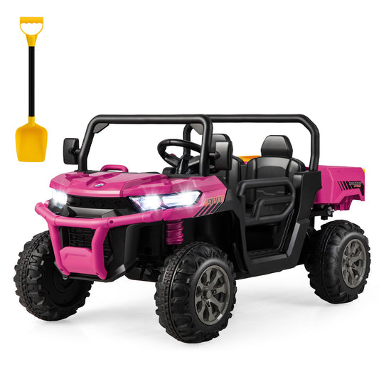 12V 2-Seater Electric Ride-On UTV Dump Truck with Remote Control, Dump Bed, and Shovel – Pink Gas Scooters 0