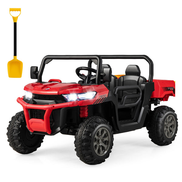 12V 2-Seater Electric Ride-On UTV Dump Truck with Remote Control, Dump Bed, and Shovel - Red