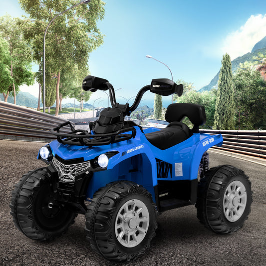 12V Electric Kids Ride-On ATV 4-Wheeler Quad with 2 Speeds, MP3, and Headlights Blue Gas Scooters 0