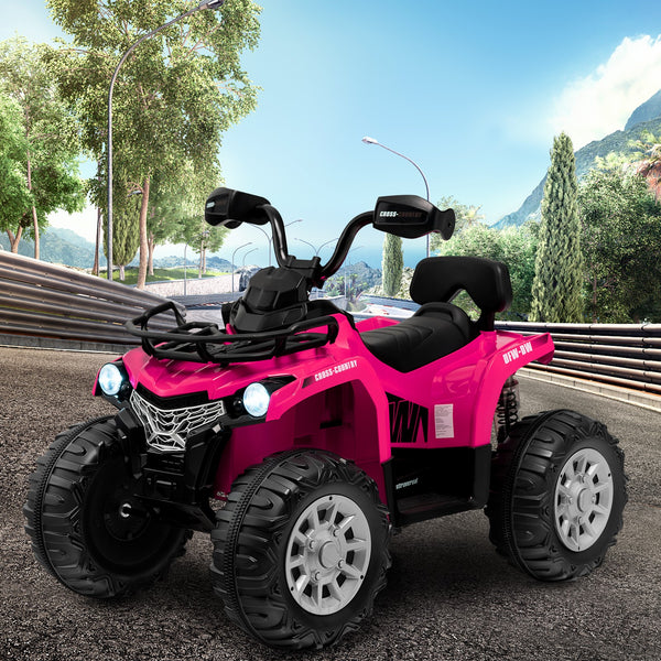 12V Electric Kids Ride-On ATV 4 Wheeler Quad with 2 Speeds, MP3 Player, and Headlights in Pink