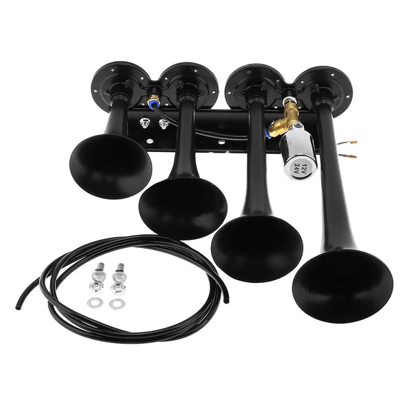 12V/24V Truck and Train Air Horn 185dB Super Loud Four Trumpet Air Horn for Cars