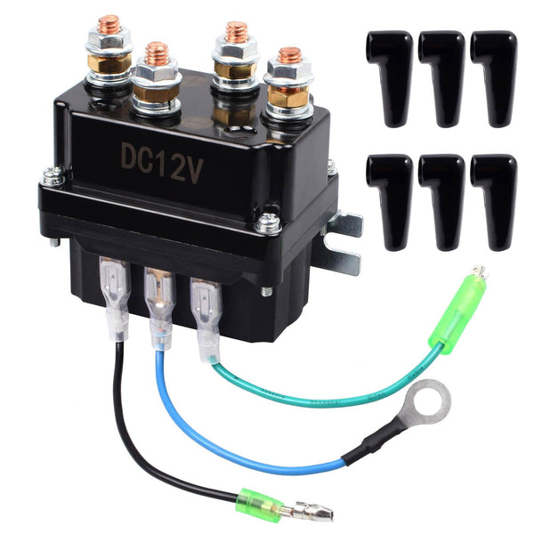 12V 250A Winch Solenoid Relay Contactor with 6 Protective Caps and Relay Thermal Protection