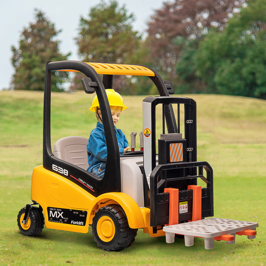 12V Kids Ride-On Forklift Car with 360° Rotation and Liftable Fork Gas Scooters 0