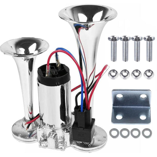 12V 600DB Super Loud Dual Trumpet Electric Air Horn Kit for Trucks Gas Scooters 0