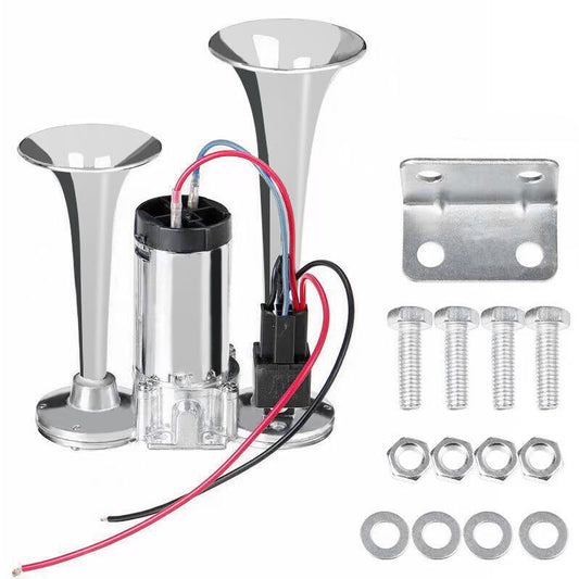 12V 600DB Silver Dual Electric Air Horn Kit for Cars and Trucks with Compressor Gas Scooters 0
