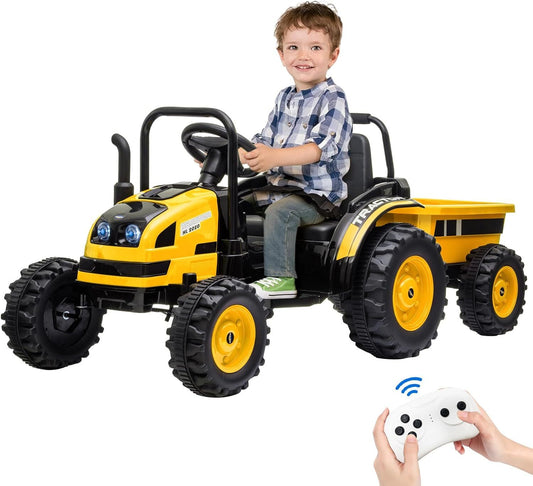 12V 7AH Kids Ride-On Tractor with Trailer, Remote Control, LED Lights, Music, and Suspension Gas Scooters Variant 0