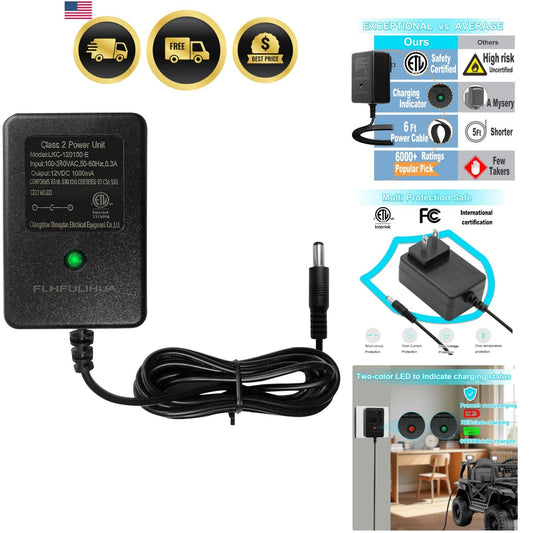 12V Battery Charger and Power Supply for Kids Ride-On Cars, Scooters, and ATVs Gas Scooters 0