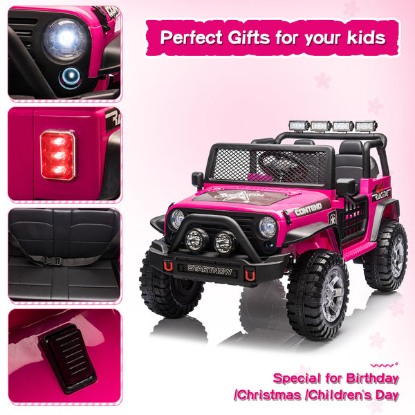 12V Electric Pink Kids Ride-On Jeep with USB, Bluetooth, and Remote Control Battery Toy Car