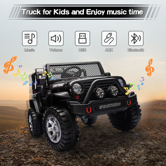 12V Battery Powered Kids Ride-On Truck with USB MP3, LED Lights, and Remote Control - Black Gas Scooters 0