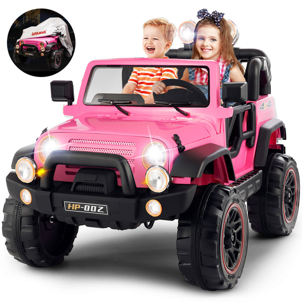 12V Pink and Black Kids Ride-On Truck with MP3, LED Lights, Remote Control, and Battery Cover