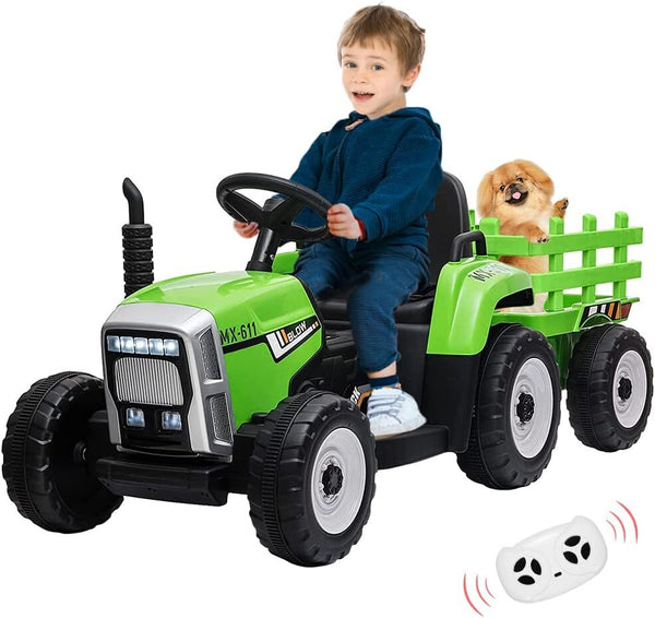 12V Battery-Powered Electric Tractor with Trailer and Remote Control for Toddlers