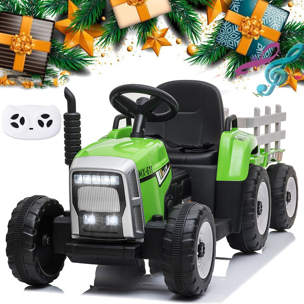 12V Battery Powered Electric Ride-On Tractor with Trailer for Kids