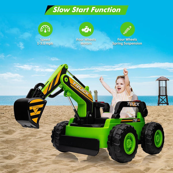 12V Battery Powered Kids Electric Ride-On Excavator Digger Toy for Outdoor Play