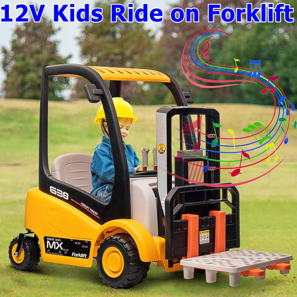 12V Battery Powered Kids Electric Ride-On Forklift Toy with Remote Control and Top Vehicle
