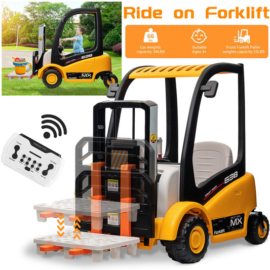 12V Battery Powered Kids Ride-On Forklift Car with Tent, Liftable Fork and Remote Control Gas Scooters 0
