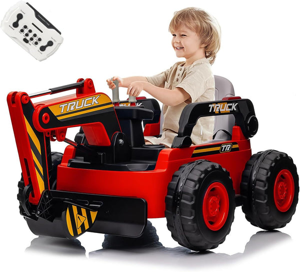 12V Battery-Powered 4WD Electric Ride-On Excavator Truck for Kids