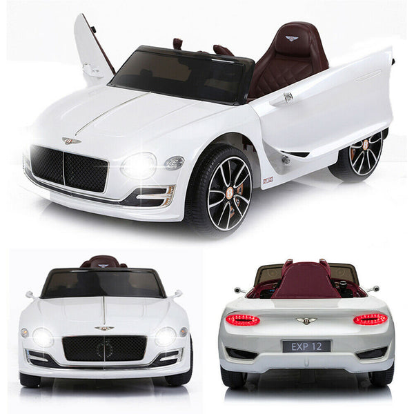12V Bentley-Style Electric Ride-On Toy Car with Remote Control and LED Lights for Kids