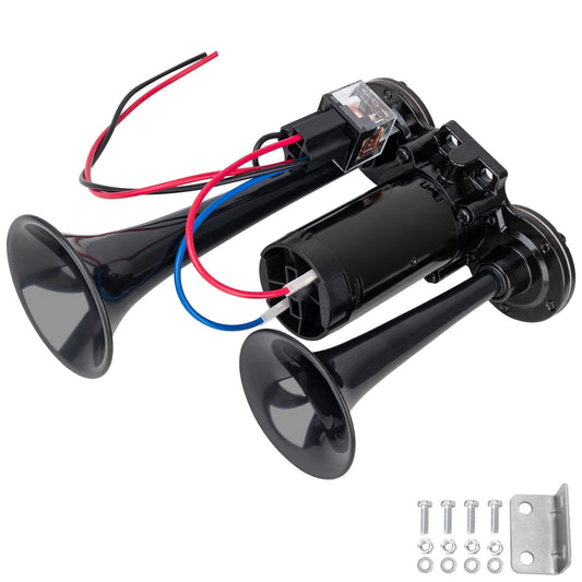 12V Black Waterproof Truck Horn with 150dB Compressor and Integrated Dual Tubes Gas Scooters 0