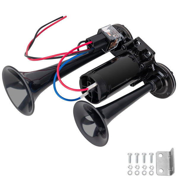 12V Black Waterproof Truck Horn with 150dB Compressor and Integrated Dual Tubes