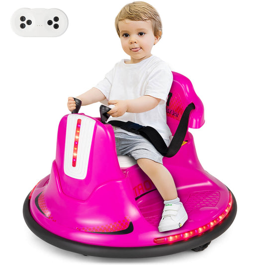 12V Electric Pink Bumper Ride-On Car for Kids and Toddlers with 360 Degree Spin Gas Scooters 0