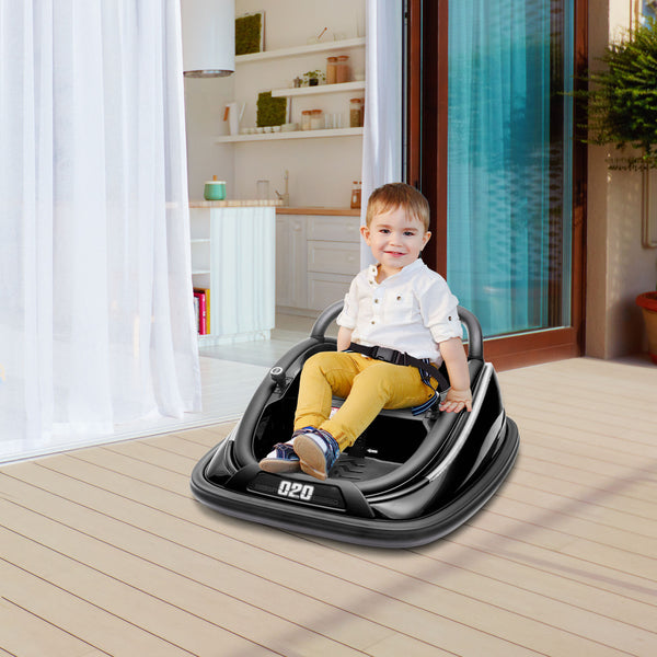 12V Black Electric Ride-On Bumper Car for Kids with Remote Control and 360° Rotation