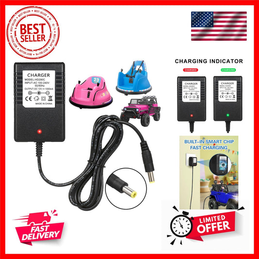 12V Battery Charger for Kidzone Bumper Car and Ride-On Toys Gas Scooters 0
