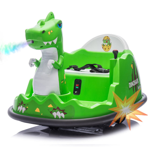 12V Dinosaur-Shaped Kids Ride-On Bumper Car with Spray, Light, and 360-Degree Rotation