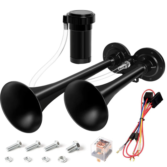 12V Dual Air Horn Kit with Super Loud Train and Truck Compressor System in Black Gas Scooters 0