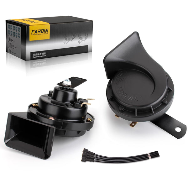 12V Dual-Tone Electric Snail Car Horn Kit Black Loud Waterproof Universal
