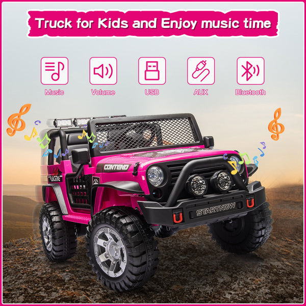 12V Electric Battery-Powered Kids Ride-On Jeep Toy with Bluetooth and Remote Control Pink