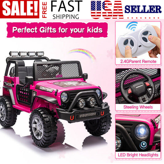 12V Pink Electric Ride-On Jeep for Kids with Bluetooth and Remote Control Battery-Powered Toy Car Gas Scooters 0