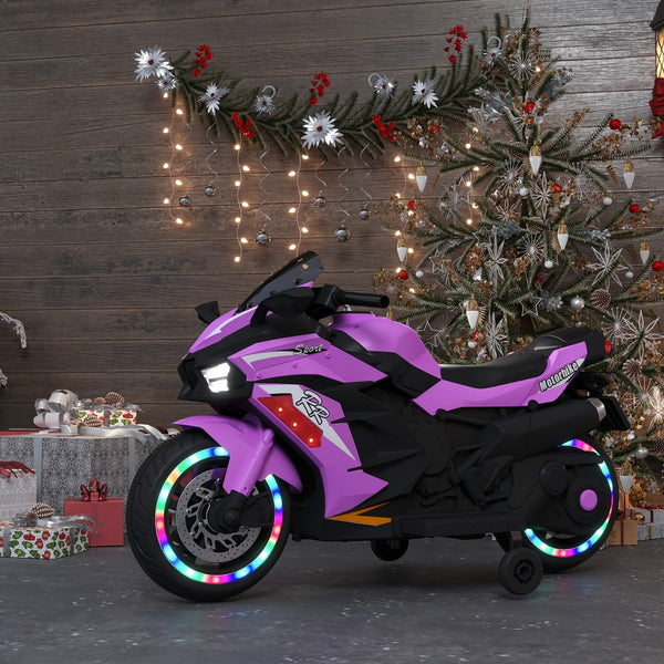 12V Electric Ride-On Motorcycle for Kids with Lights, Wheels, and Bluetooth Music