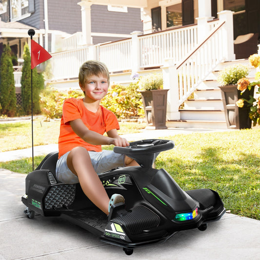 12V Electric Drifting Go-Kart with Slow Start, Music, and Lights in Black Gas Scooters 0