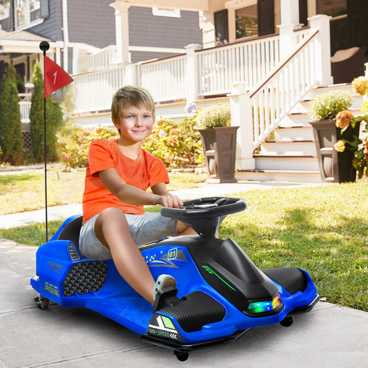 12V Electric Drifting Go-Kart with Slow Start, Music, and Lights in Blue Gas Scooters 0