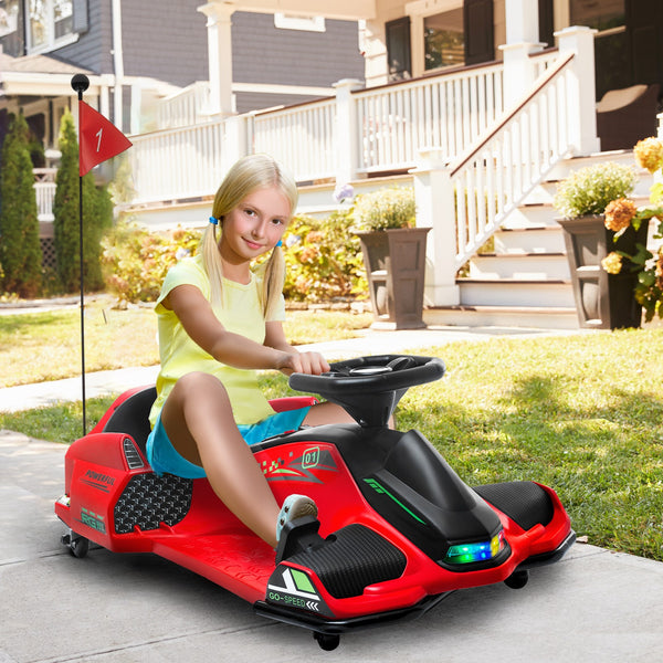 12V Electric Drifting Go Kart with Slow Start, Music, and Lights - Red