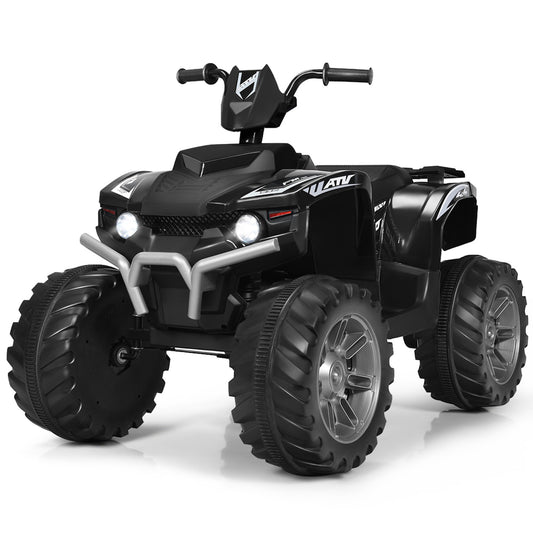 12V Electric Kids Ride-On ATV 4-Wheeler Quad with Music and LED Lights Black Gas Scooters 0