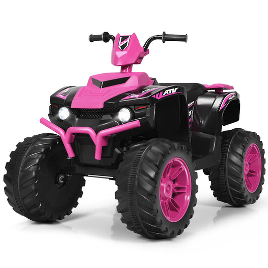 12V Electric Kids Ride-On Pink ATV 4-Wheeler Quad with Music and LED Lights Gas Scooters 0
