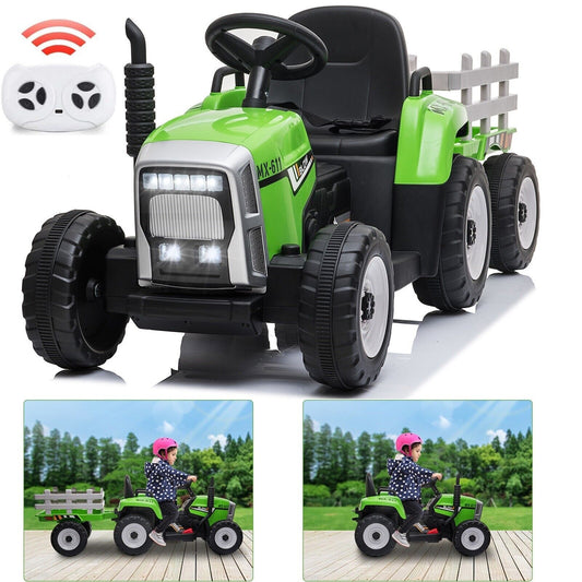12V Battery-Powered Electric Ride-On Tractor with Trailer for Kids Gas Scooters 0