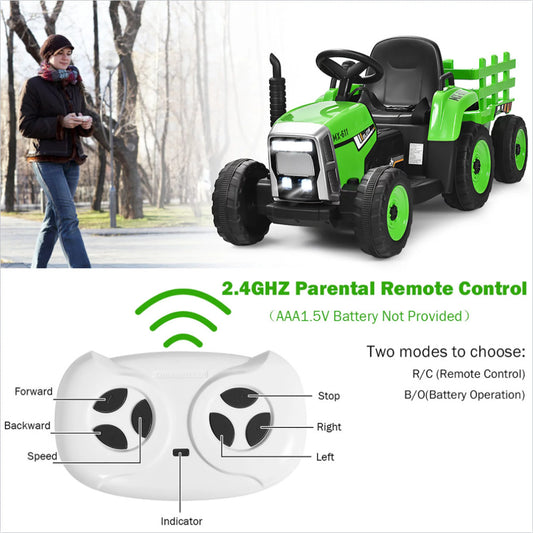12V Electric Ride-On Kids Tractor Car with Battery Power and Trailer Toy Gas Scooters 0