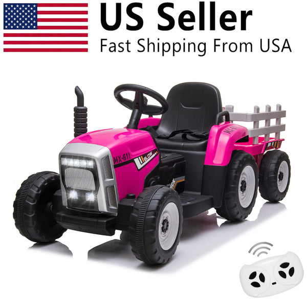 12V Electric Kids Ride On Tractor with Trailer Battery Powered Toy Car