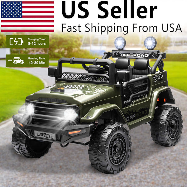 12V Electric Kids Ride-On Jeep Car with Power Wheels, 2-Seater, Music, and Remote Control