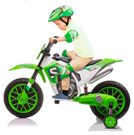 12V Electric Kids Ride-On Dirt Bike Motorcycle Toy with Training Wheels Green Gas Scooters 0